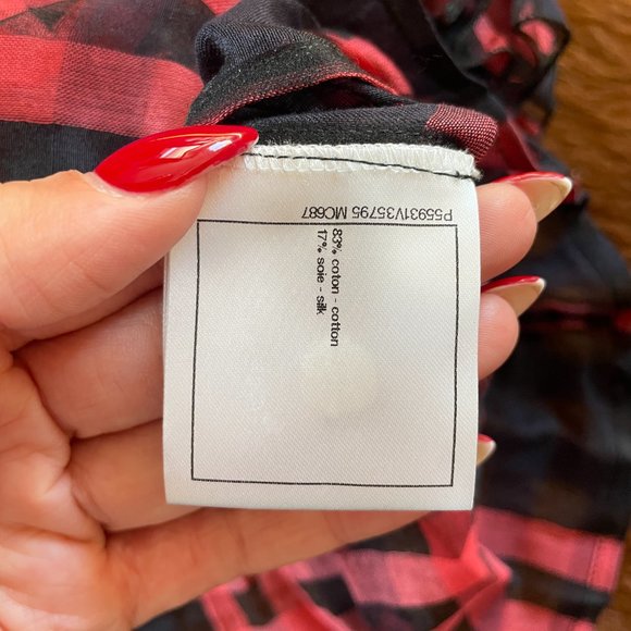 CHANEL (EU 34) SHEER BLOUSE PLAID GINGAM RUFFLE COLLAR - Picture 6 of 7